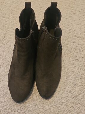 Sonoma Dark Brown Suede Stud-Trim Ankle Booties